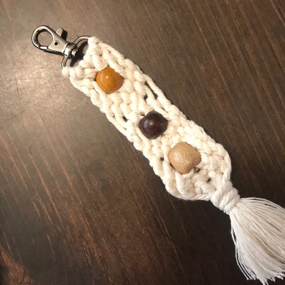 ๐Uniquely Hand-Crafted Macrame Knotted Keychain/Charm w/Natural Wooden Beads - Picture 6 of 16